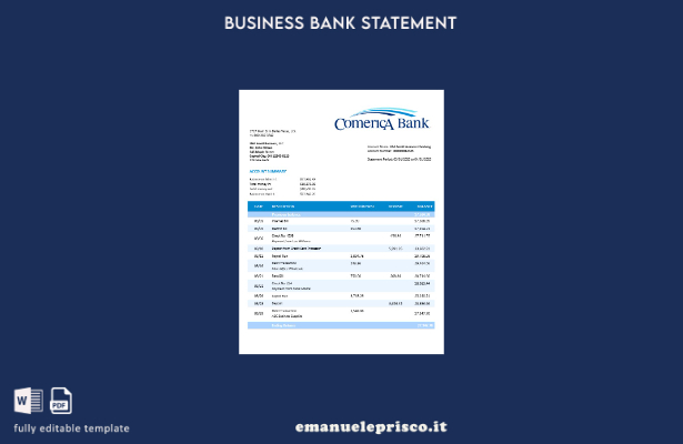 stile verificato Modello Word e PDF di estratto conto della Comerica Bank